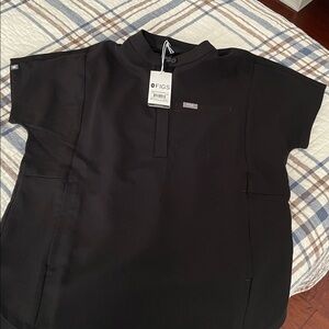 Figs Jet Black Medical Scrub Top
